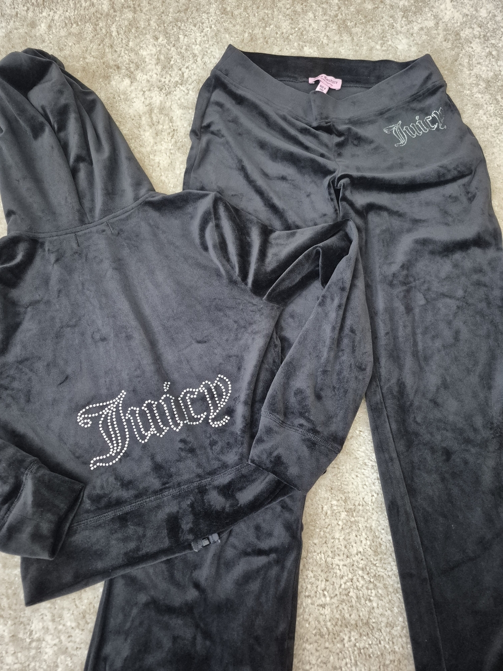 Juicy Couture Black Velour Track Pants & Zip Hoodie Set - Picture 4 of 5